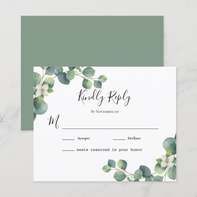 budget foliage leaves Eucalyptus Wedding RSVP Card (Front/Back)
