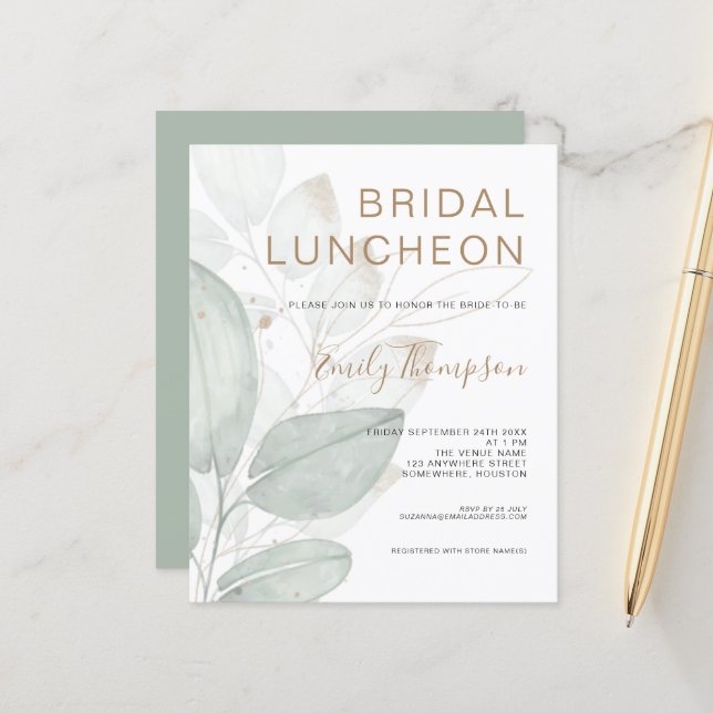 Budget Foliage Luncheon Bridal Shower Invitation (Front/Back In Situ)