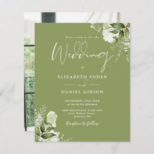 Budget Foliage Moss Green Photo Wedding Invitation