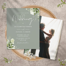 Budget Foliage Sage Green Photo Wedding Invitation