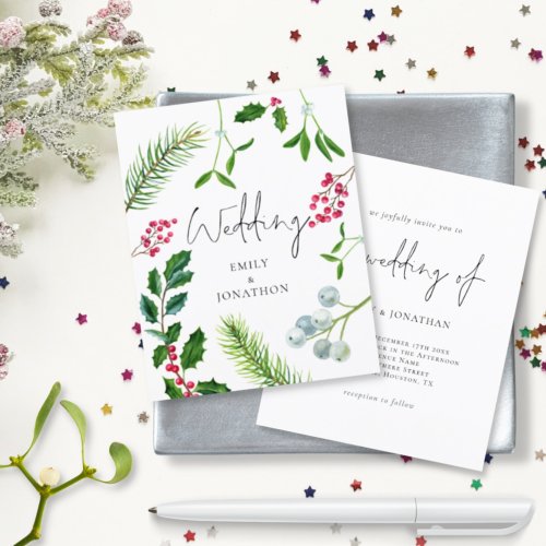 Budget Foliage Script Christmas Wedding Invitation