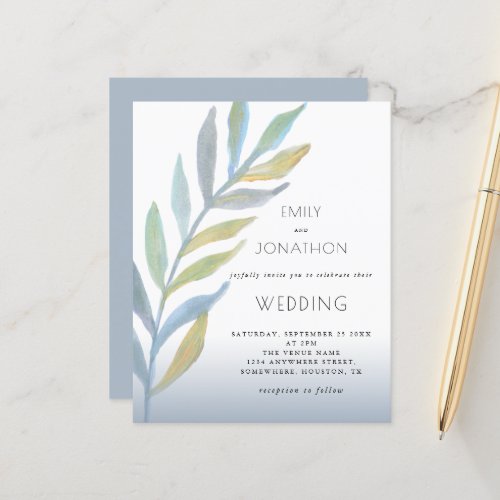 Budget Foliage Sea Glass Blue Wedding Invitation