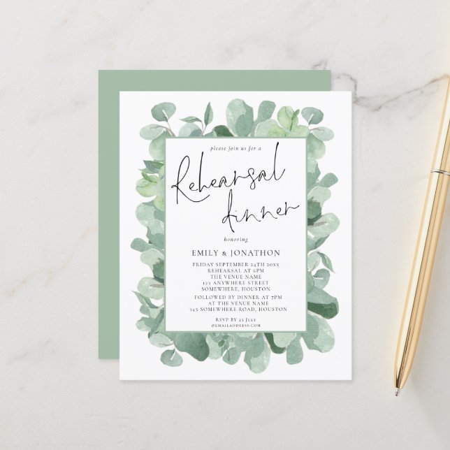 Budget Foliage Wedding Rehearsal Dinner Invitation (Front/Back In Situ)