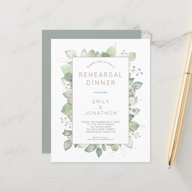 Budget Foliage Wedding Rehearsal Dinner Invitation (Front/Back In Situ)
