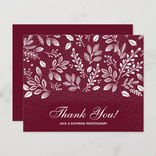 Budget Foliage White Script Burgundy Thank You