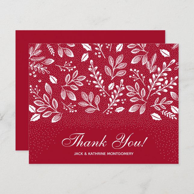 Budget Foliage White Script Cranberry Thank You (Front/Back)