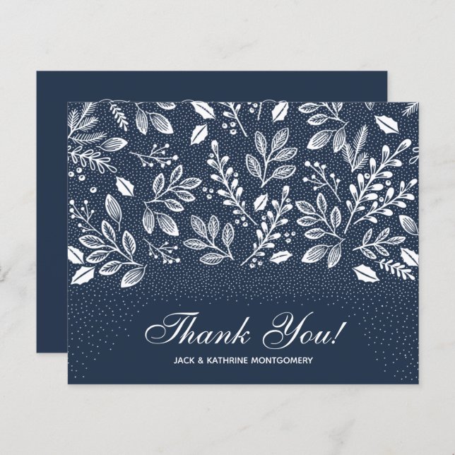 Budget Foliage White Script Navy Blue Thank You (Front/Back)