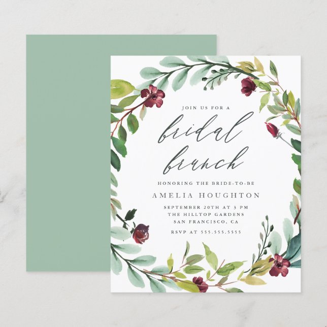 Budget Foliage Wreath Handwritten Bridal Brunch (Front/Back)