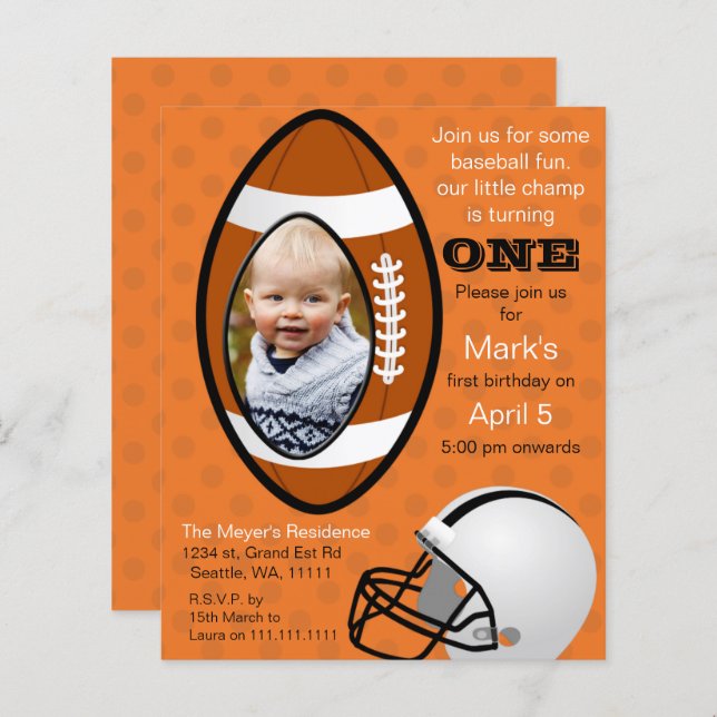 Budget Football Birthday Photo Invitation (Front/Back)