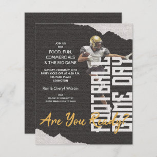 Budget Football Player Game Day Black Invites