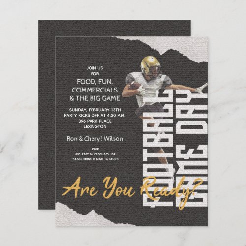 Budget Football Player Game Day Black Invites