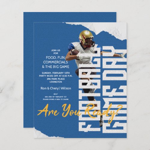 Budget Football Player Game Day Blue Invitations