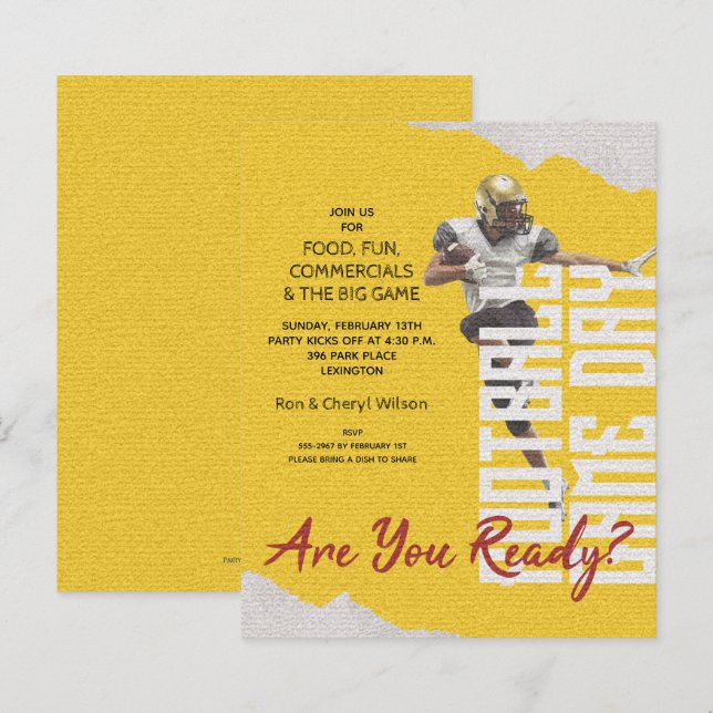 Budget Football Player Game Day Gold Invites (Front/Back)