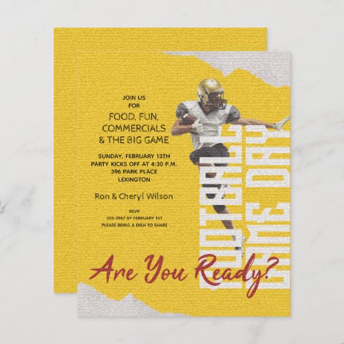 Budget Football Player Game Day Gold Invites
