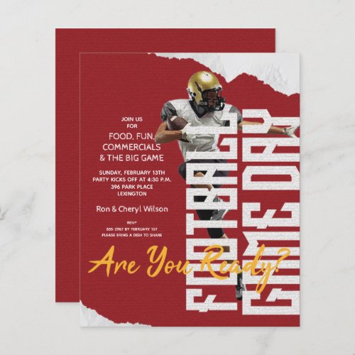Budget Football Player Game Day Red Invitations