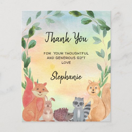 Budget Forest Animals Baby Shower Thank You Card