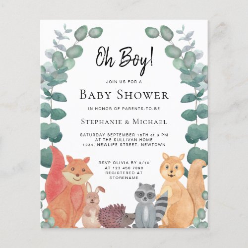 Budget Forest Friends Couples Baby Shower Invite
