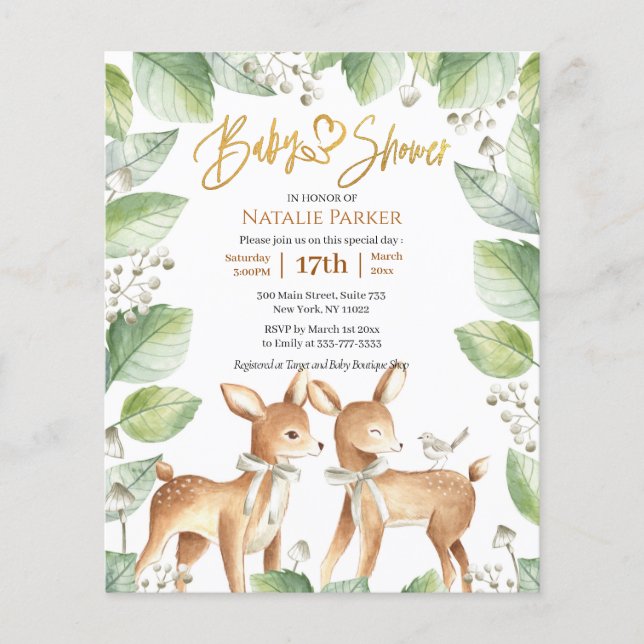 Budget Forest Woodland Deer Floral Baby Shower (Front)