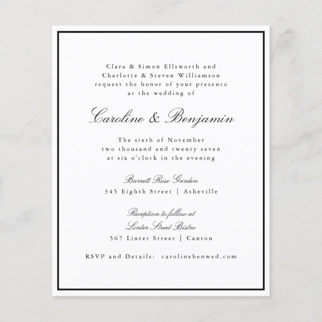 Budget Formal Script Border Wedding RSVP Invite (Front)