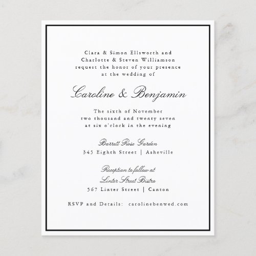 Budget Formal Script Border Wedding RSVP Invite