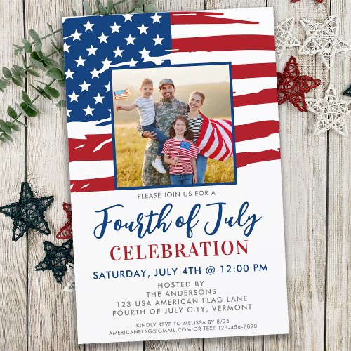 Budget Fourth Of July Party Family Photo Invite