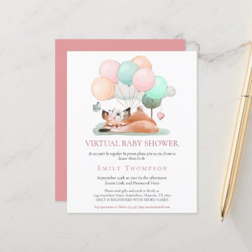 Budget Fox Asleep Pink Virtual Baby Shower Invite