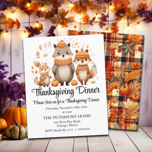 Budget Fox Family Thanksgiving Dinner Invitation