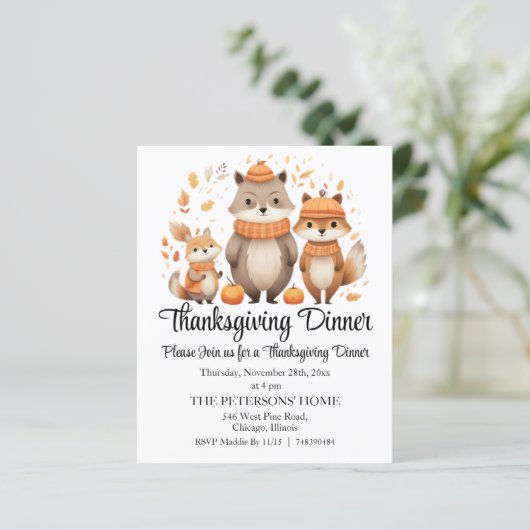Budget Fox Family Thanksgiving Dinner Invitation (Standing Front)