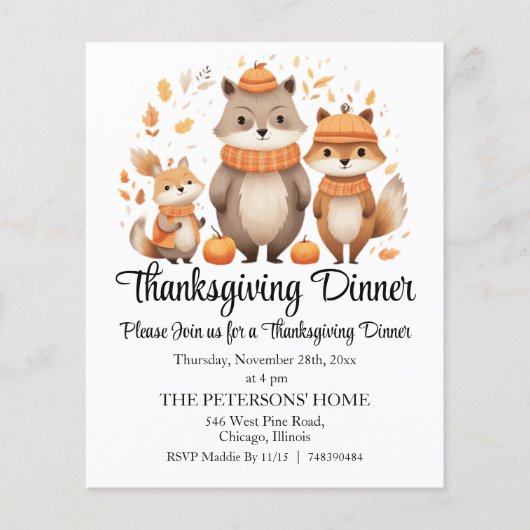 Budget Fox Family Thanksgiving Dinner Invitation (Front)