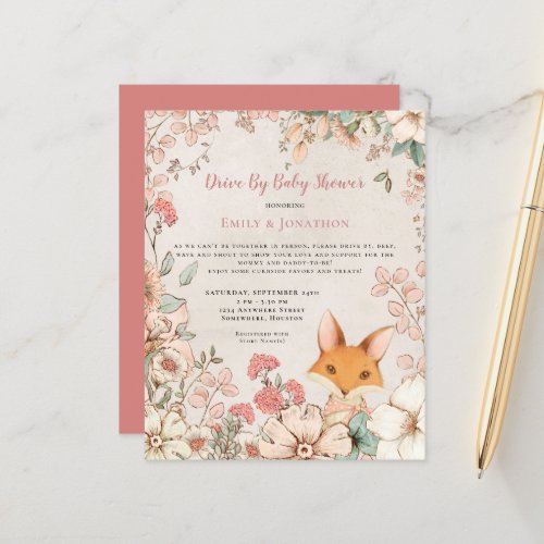 Budget Fox Floral Drive By Baby Shower Invitation