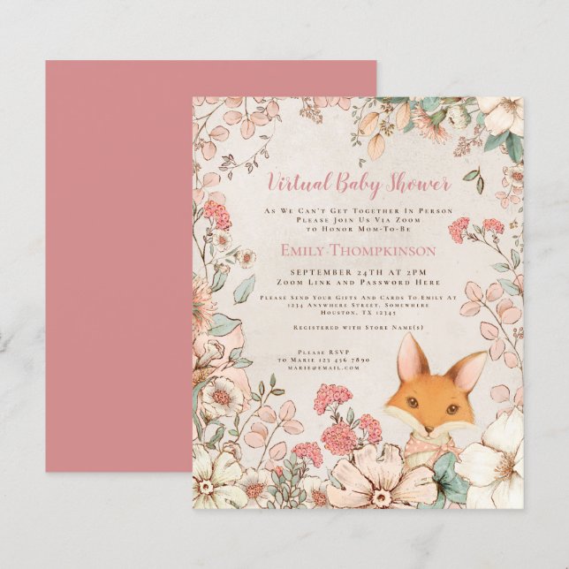 Budget Fox Girl Virtual Baby Shower Invitation (Front/Back)