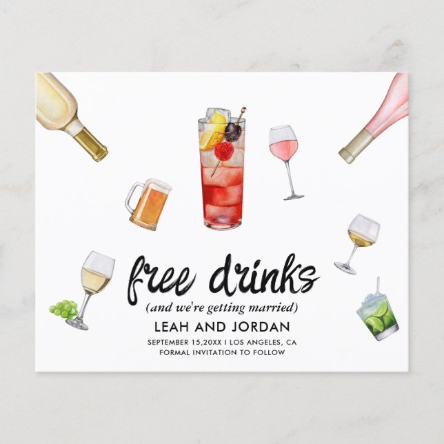 Budget Free Drinks Wedding Save The Date Flyer (Front)