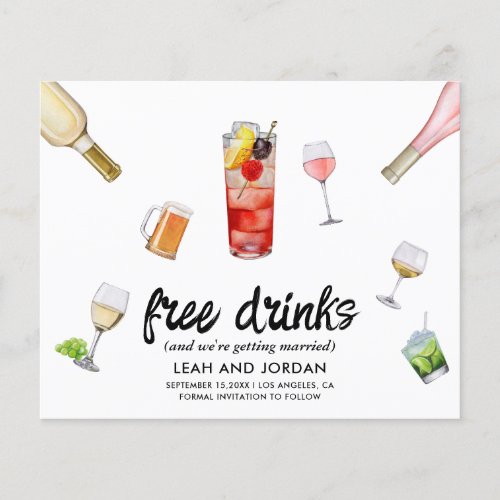 Budget Free Drinks Wedding Save The Date Flyer