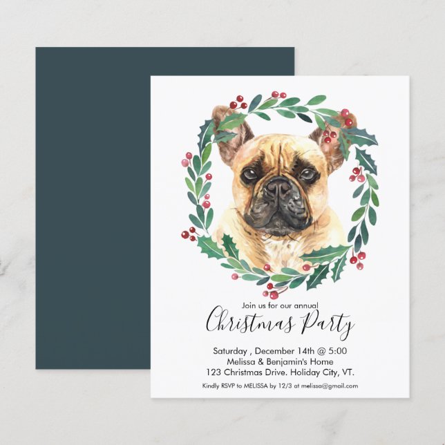 Budget French Bulldog Dog Christmas Party Invite (Front/Back)