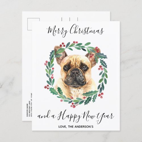 Budget French Bulldog Dog Merry Christmas Postcard