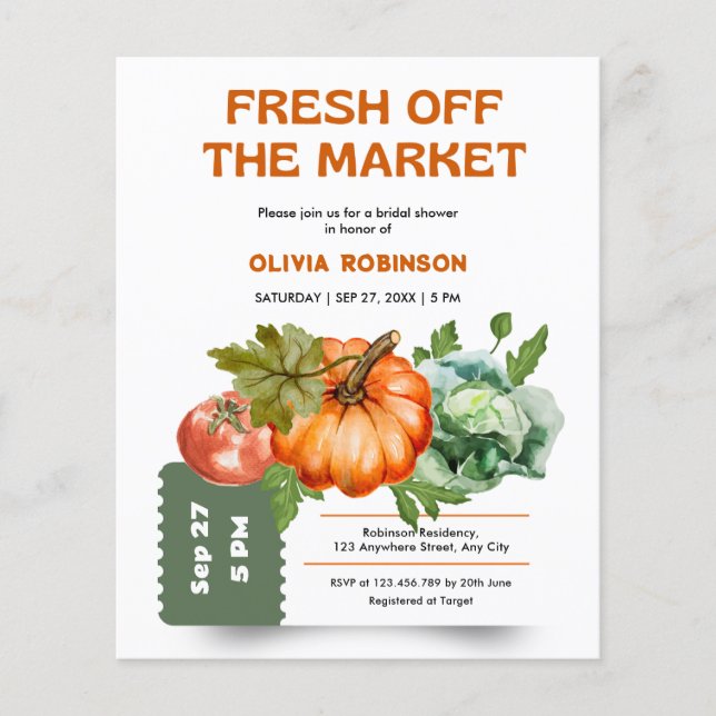 Budget Fresh Off the Market Bridal Shower Invite  Flyer (Front)