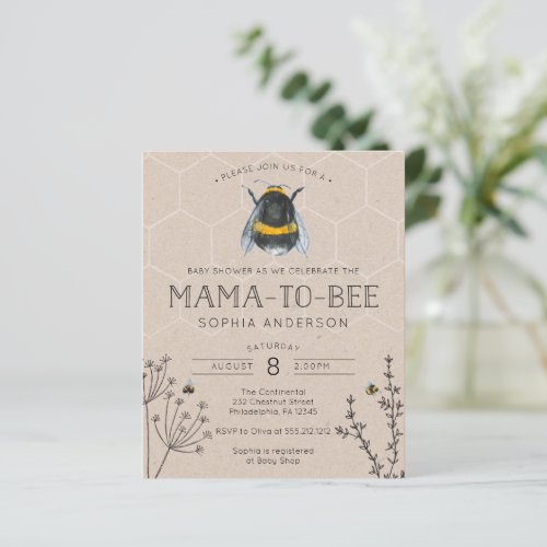 Budget Friendly Bee Baby Shower Invitation