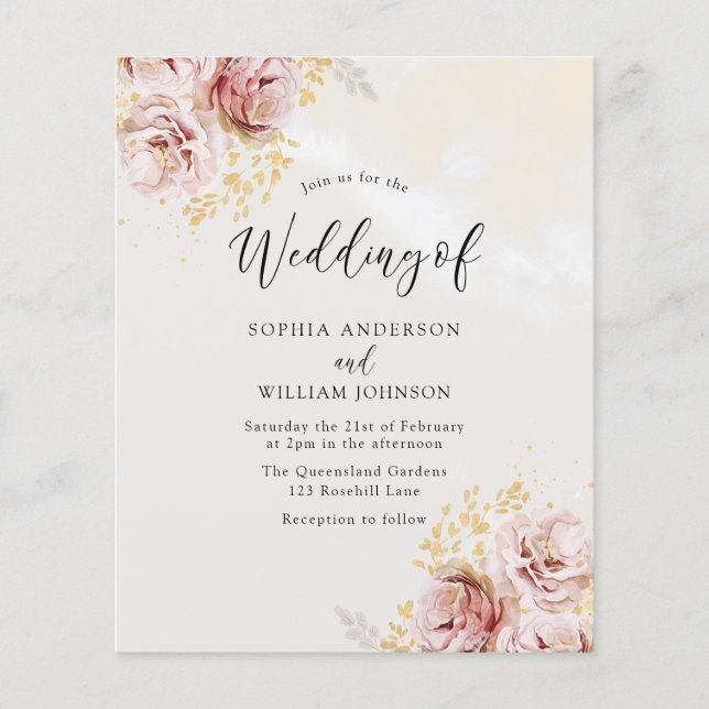 Budget Friendly Blush Floral Wedding Invitation (Front)