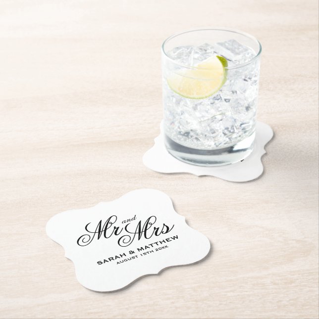 Budget friendly design custom Mr and Mrs wedding Paper Coaster (Insitu)