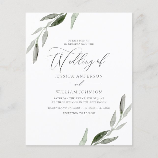 Budget Friendly Elegant Leaf Wedding Invitation (Front)