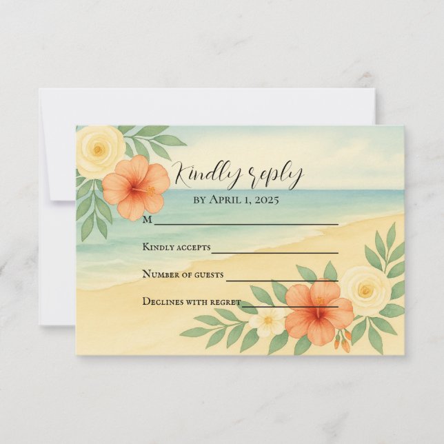 Budget Friendly Floral Beach RSVP Card (Front)