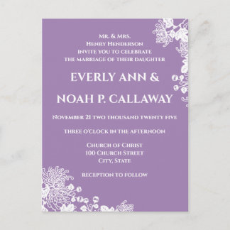 Budget Friendly French Lavender Floral Wedding Invitation Postcard