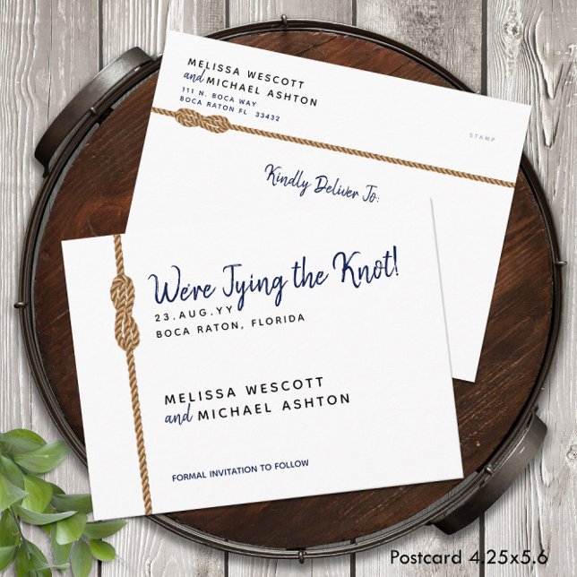 Budget-Friendly ⛵ Nautical Tying the Knot  Announcement Postcard (Budget-Friendly ⛵ Nautical Tying the Knot Announcement Postcard
)