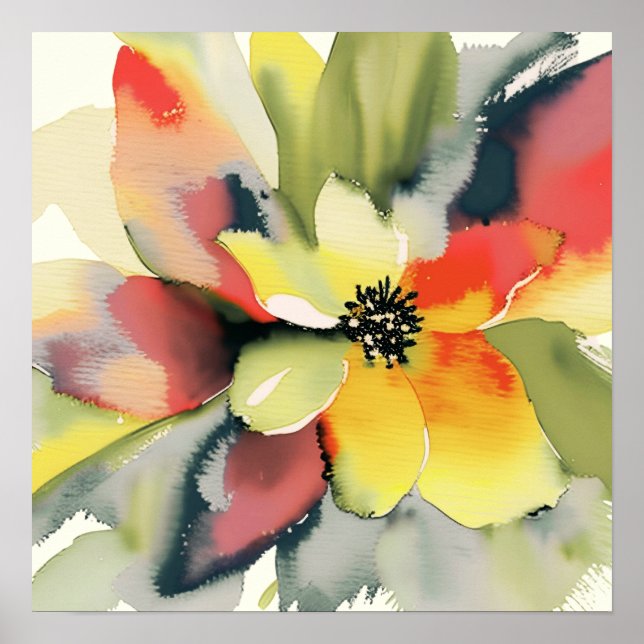 Budget-Friendly Vibrant Watercolor Floral Poster (Front)