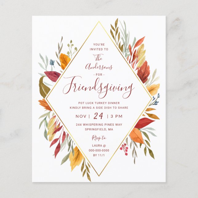 Budget Friendsgiving Autumn Foliage Invitation (Front)