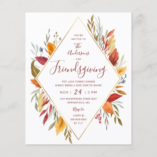 Budget Friendsgiving Autumn Foliage Invitation