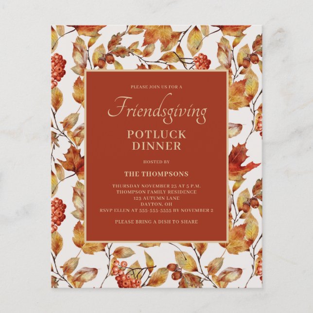 Budget Friendsgiving Potluck Foliage Thanksgiving  Flyer (Front)