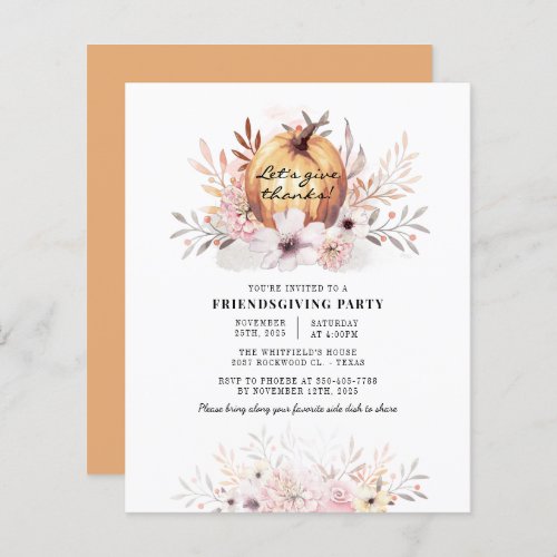 Budget Friendsgiving Pumpkin Botanical Invitation