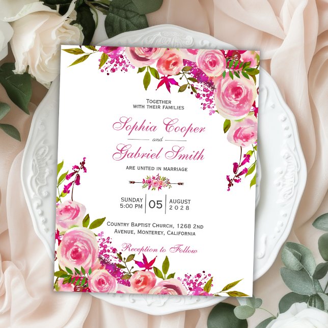 Budget Fuchsia Pink Floral Wedding Invitation (Creator Uploaded)