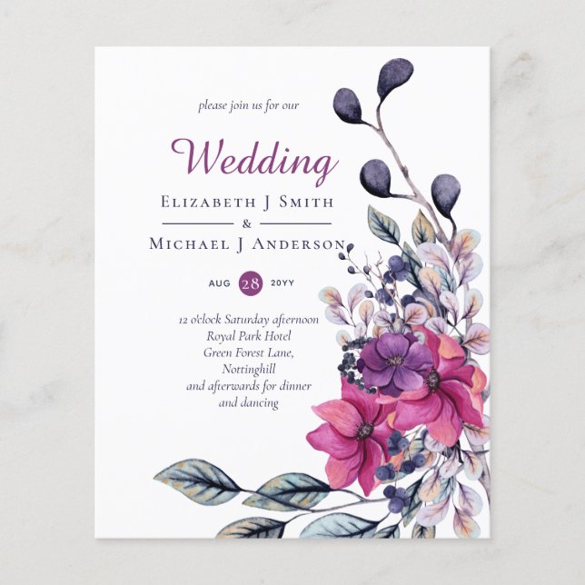 BUDGET Fuchsia Purple Pink Wedding Invites Flyer (Front)